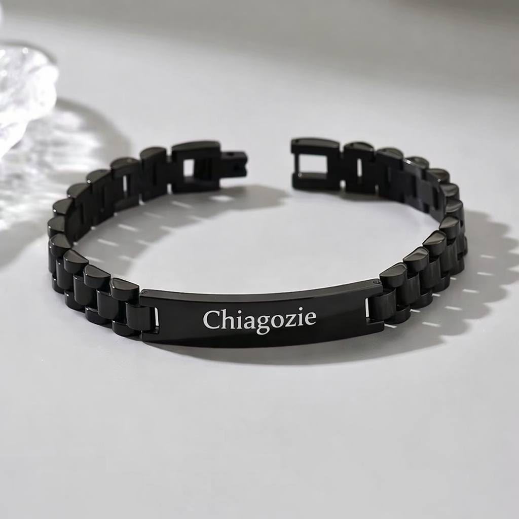 12mm Black Engraved Rolex Bracelet  (Front Only ) 