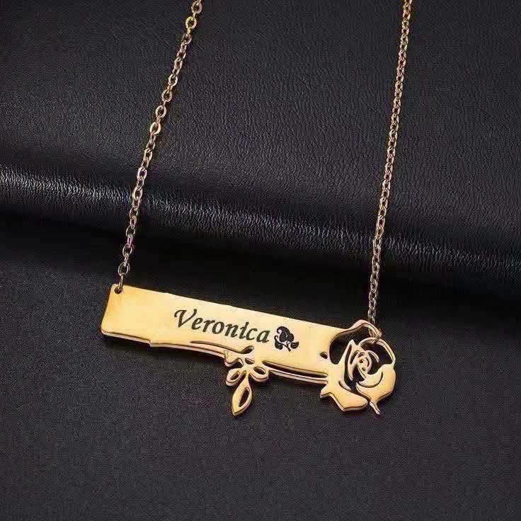 Engraved Rose Steel Necklace 
